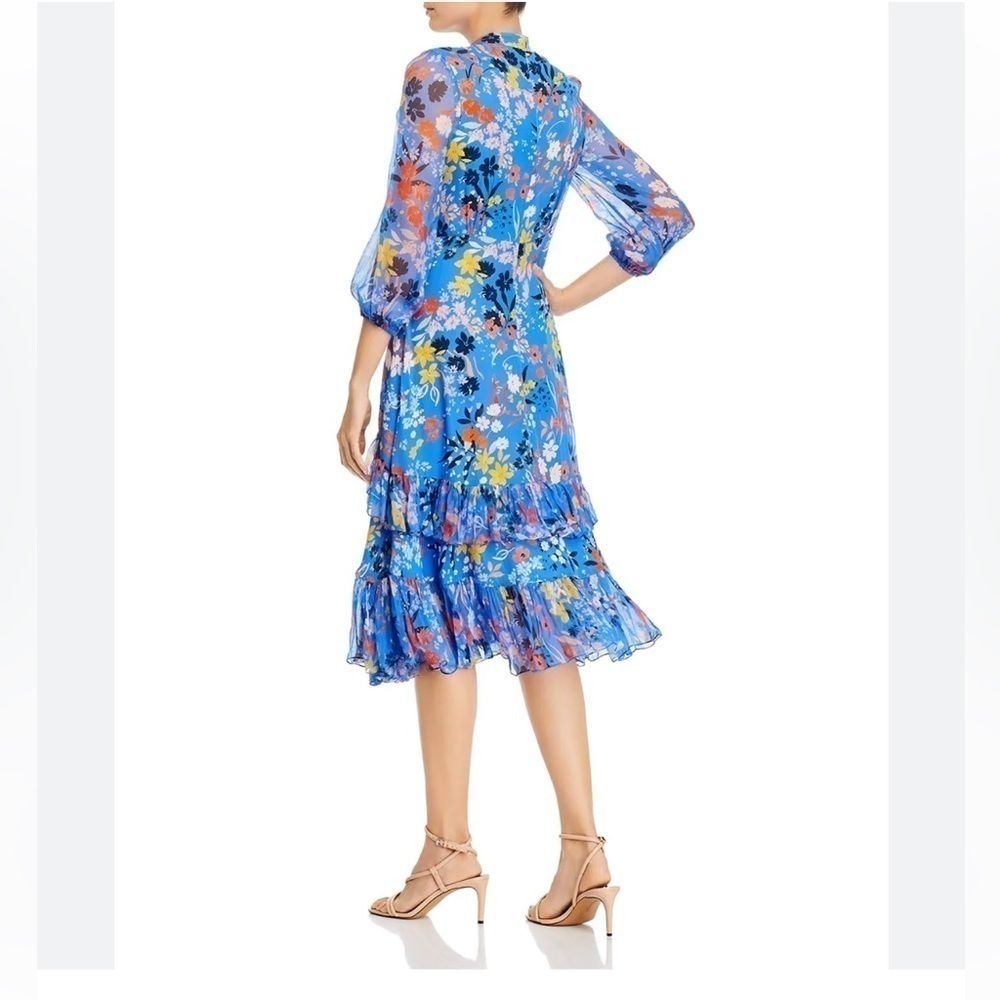 Shoshanna Womens Blue Zippered Ruffled Floral 3/4 Sleeve V Neck dress - Picture 2 of 10